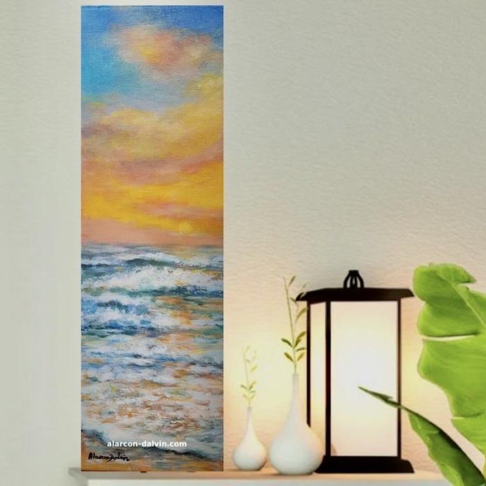 Tableau peinture mer coucher de soleil sur la mer artiste peintre danielle alarcon dalvin fait main