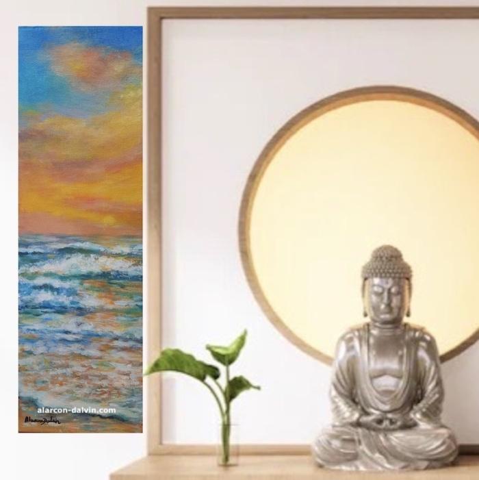 tableau peinture mer coucher de soleil acrylique fait main sur toile Alarcon Dalvin