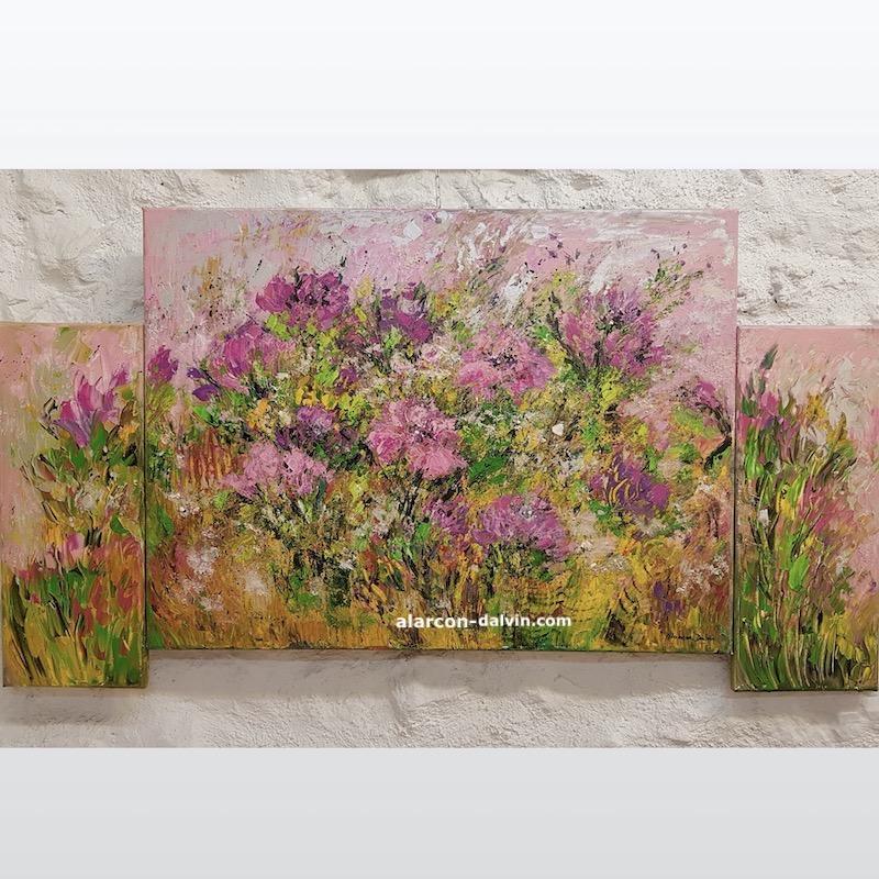 Tableau abstrait - peinture moderne - fleur vert 80X60, peinture