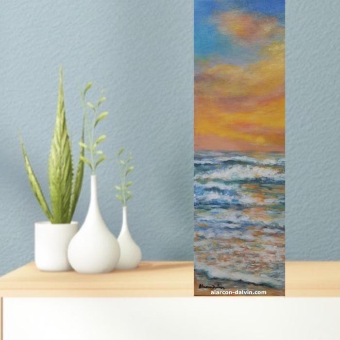 tableau peinture mer coucher de soleil sur toile artiste peintre alarcon dalvin