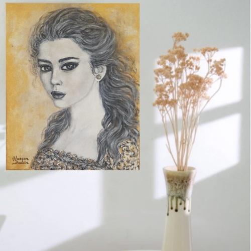 Tableau figuratif design Portrait d'une femme moderne 2 format XXL