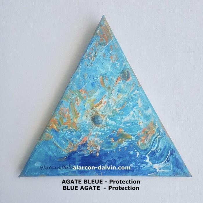 Tableau abstrait moderne relief bleu blanc or argent agate bleue artiste peintre Alarcon Dalvin