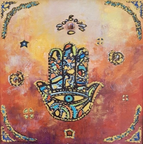 peinture khamsa tableau main de fatma décoration murale artiste peintre alarcon dalvin
