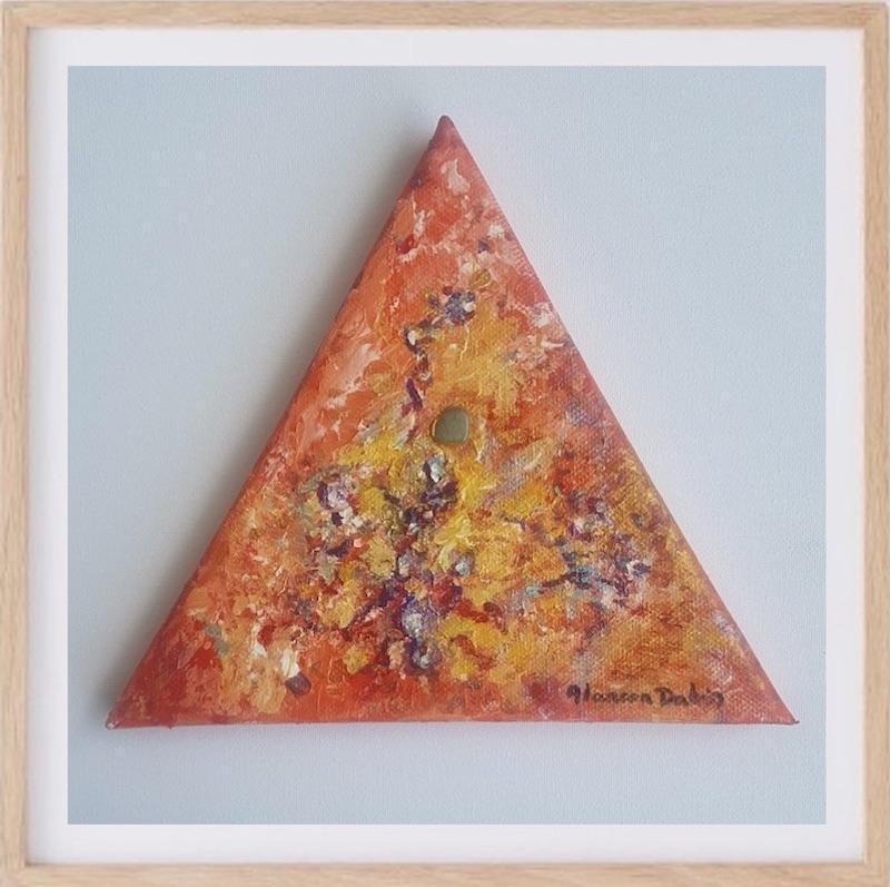tableau abstrait orange relief or argent triangle artiste Alarcon Dalvin