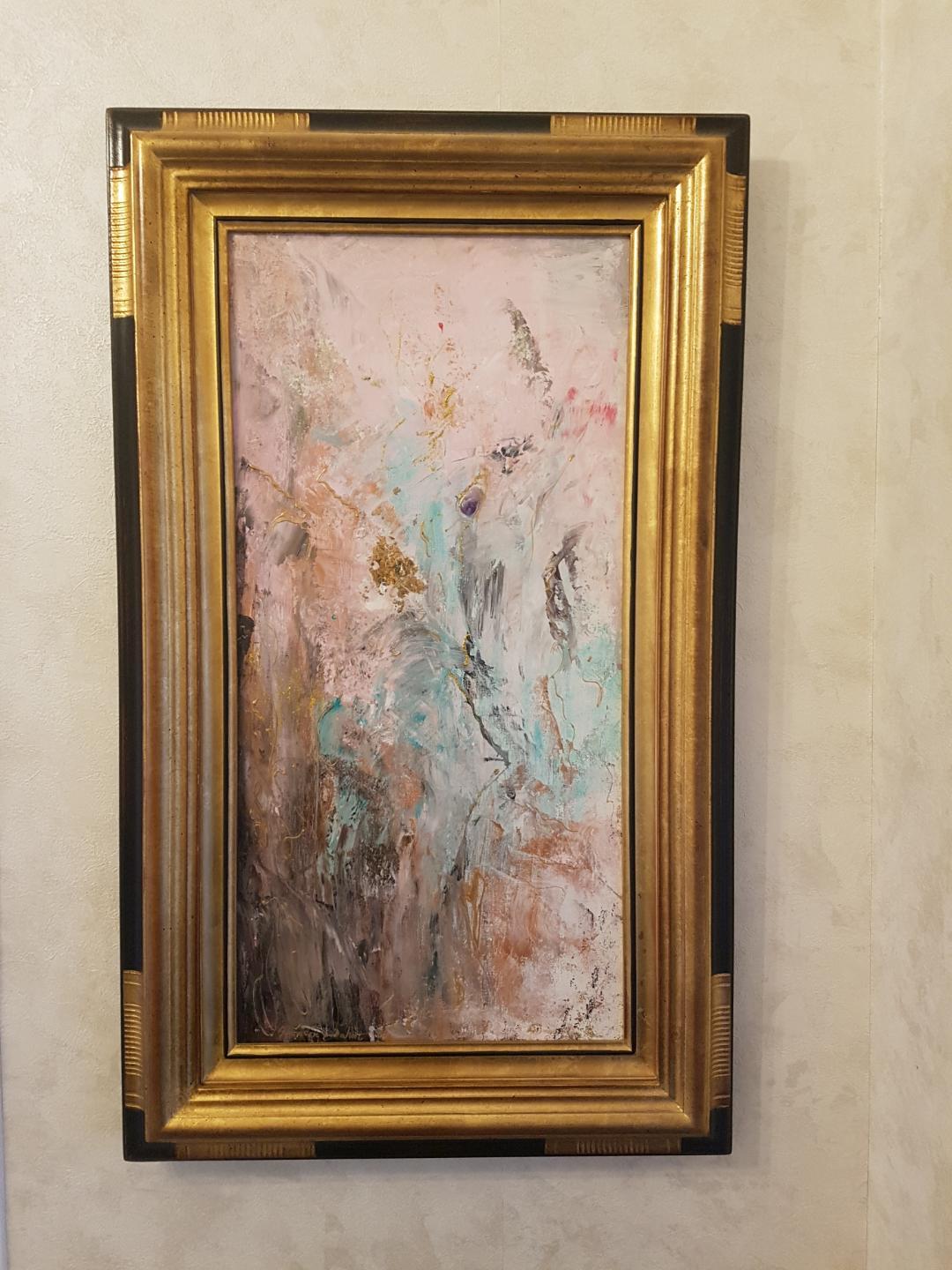 Tableau personnalisé abstrait vertical rose vert peinture sur toile artiste peintre Alarcon Dalvin 