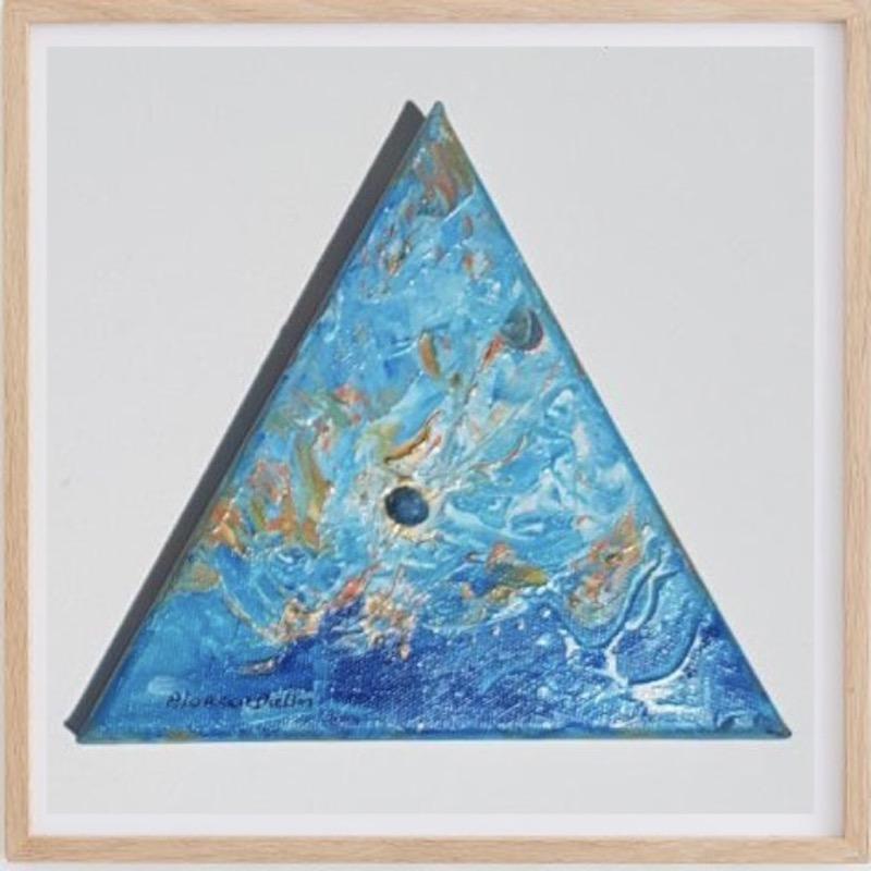 Tableau abstrait bleu spirituel peinture abstraite moderne bleu or blanc forme de triangle tableau spirituel moderne peint à la main