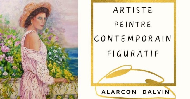 Tableau moderne femme en rose jardin fleuri au chapeau bord de mer