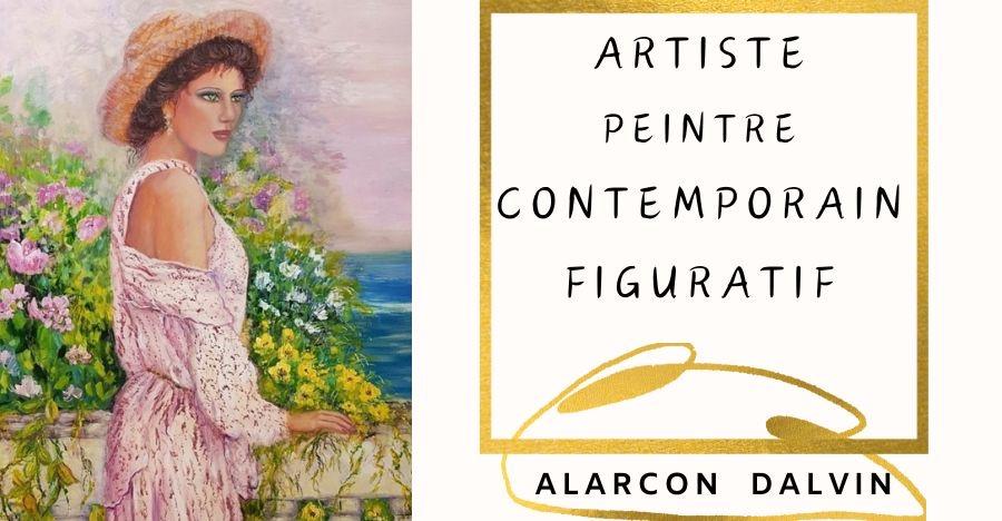 Tableau moderne femme en rose jardin fleuri au chapeau bord de mer