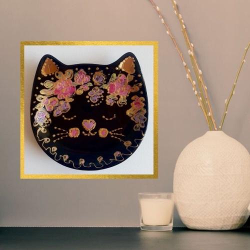 objet décoration design chat céramique noire fait main