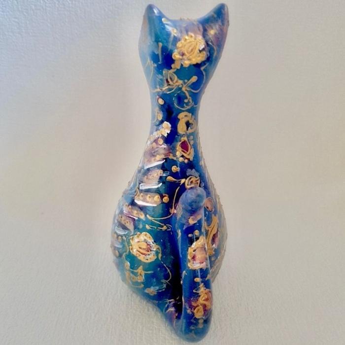 sculpture moderne contemporaine chat bleu unique fabrication française