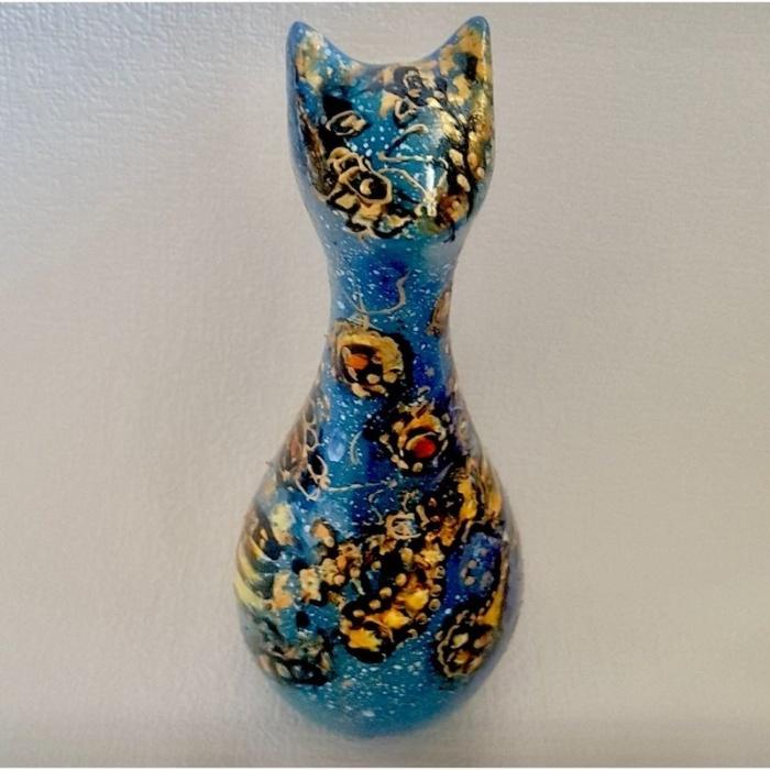 sculpture moderne chat bleu céramique statue chat décoratif