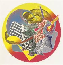 Frank Stella tableau abstrait coloré 