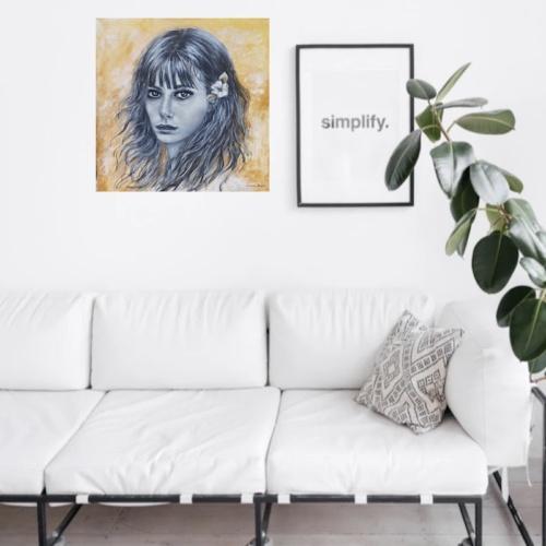 Peinture portrait femme noir blanc tableau peint main