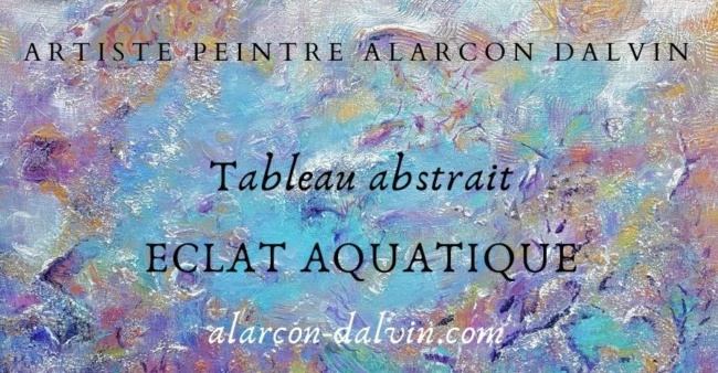 Tableau abstrait bleu blanc or rose en relief peint main sur toile par l'artiste peintre Alarcon Dalvin éclat aquatique est inspiré par les fonds marins pour une décoration intérieure relaxante et apaisante