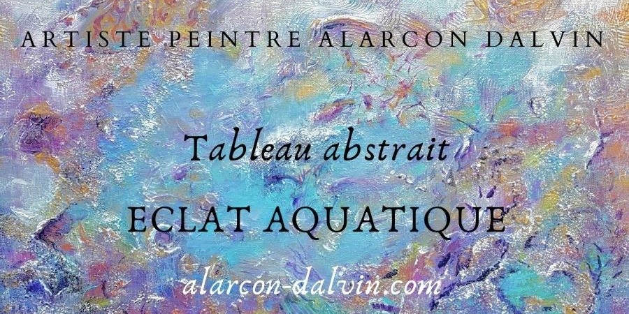 Tableau abstrait bleu blanc or rose en relief peint main sur toile par l'artiste peintre Alarcon Dalvin éclat aquatique est inspiré par les fonds marins pour une décoration intérieure relaxante et apaisante