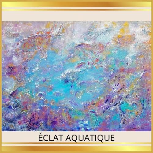 Tableau abstrait bleu moderne turquoise blanc or rose peint main artiste peintre Alarcon Dalvin