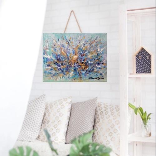 Tableau abstrait bleu sur toile petit format rêverie marine