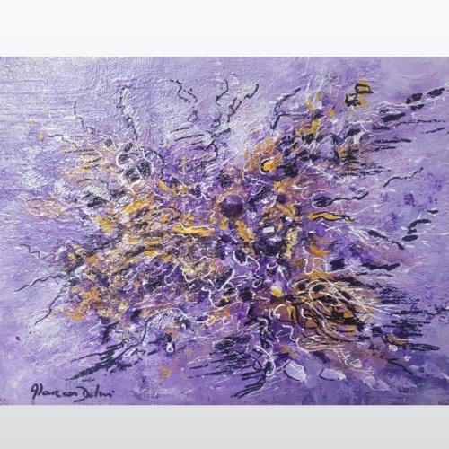 Tableau abstrait violet mauve or argent blanc design peint à la main agate violette