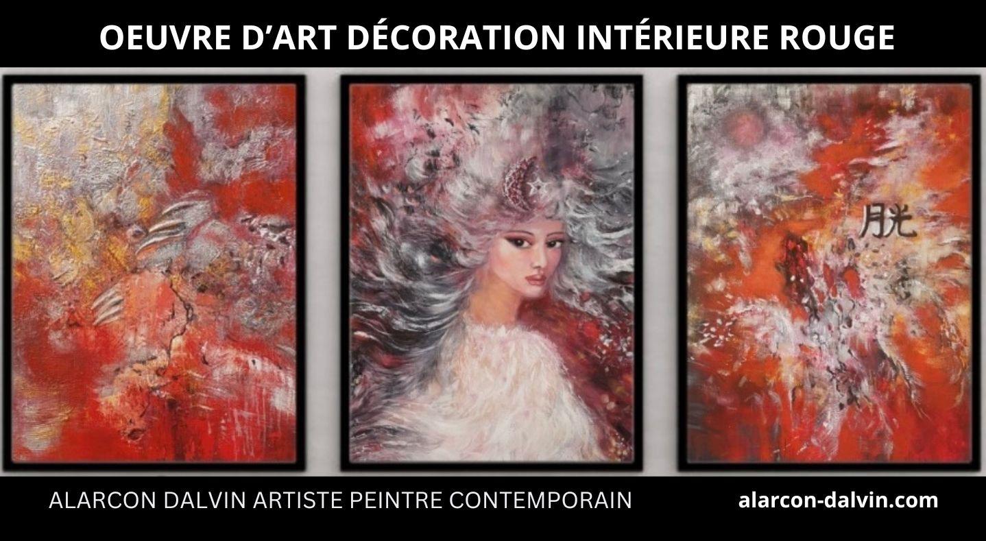 Oeuvre d'art pour une décoration intérieure rouge collection tableau peinture sur toile aquarelle sculpture objets décoratifs pièces unique fait main créations originale