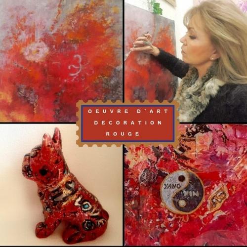 Collection de tableaux peintures sur toile aquarelle objets décoratifs sculpture pour décoration rouge pièces uniques d'artiste peintre créateur de pièces design