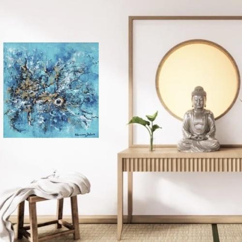 Tableau bleu contemporain abstrait décoration intérieure à découvrir dans la galerie d'art en ligne