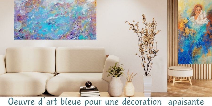 Oeuvre d'art bleue pour une décoration intérieure apaisante Tableau abstrait bleu pour décoration intérieure, peinture moderne à l’acrylique Œuvre d'art contemporaine en bleu pour salon, peinture au couteau et pinceau