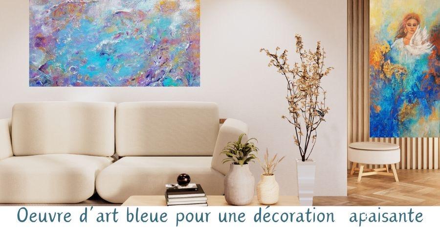 Oeuvre d'art bleue pour une décoration intérieure apaisante Tableau abstrait bleu pour décoration intérieure, peinture moderne à l’acrylique Œuvre d'art contemporaine en bleu pour salon, peinture au couteau et pinceau