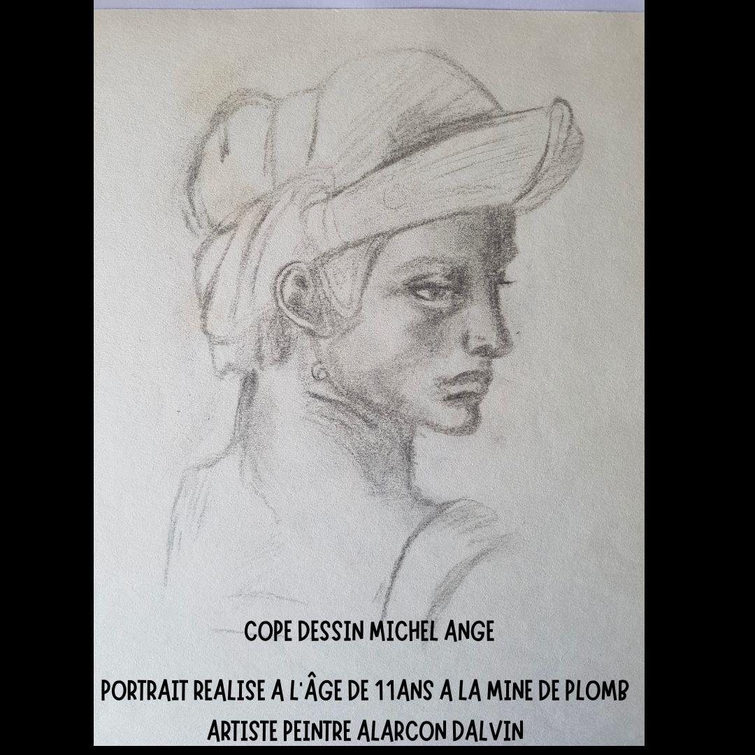 Portrait réalisé à l'âge de 11 ans - Technique mine de plomb - Copie dessin de Michel Ange - Mes débuts dans l'art du portrait à 11 ans artiste peintre autodidacte je réalise aujourd'hui des portraits en peinture