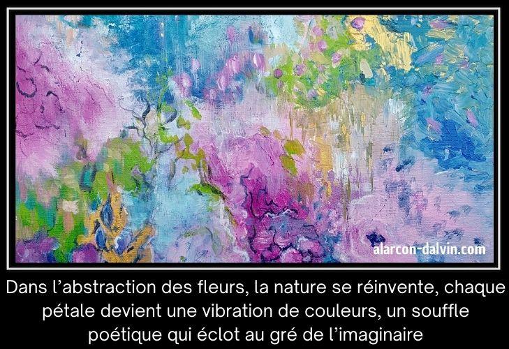 Tableau de fleurs abstraites pour décoration murale moderne. Peinture d'artiste peintre Alarcon Dalvin Des peintures peint à l'acrylique sur toile au pinceau et au couteau Belles fleurs en relief originales et uniques