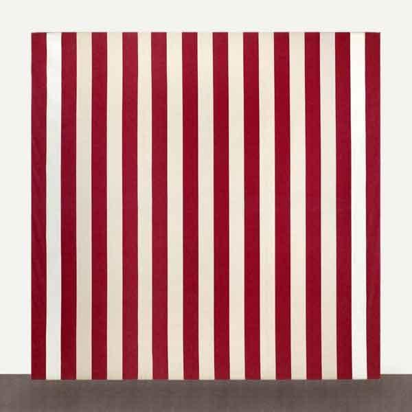 Peinture acrylique blanche sur tissu rayé blanc et rouge artiste Daniel Buren