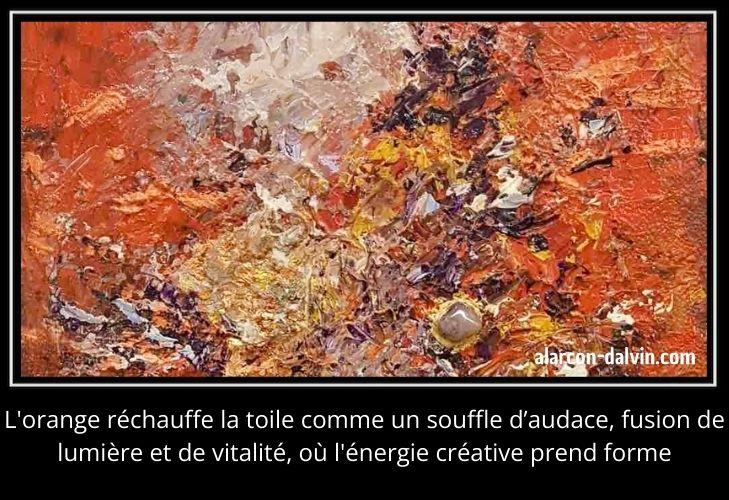 Peinture orange vibrante, œuvre contemporaine pour intérieur chaleureux