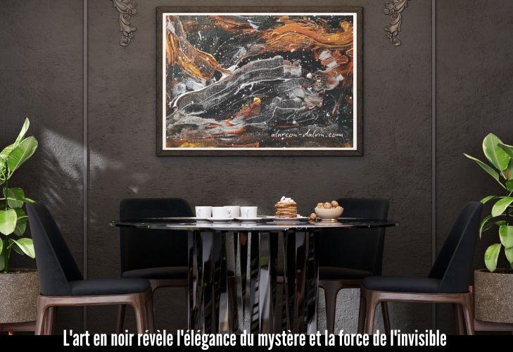 Œuvre d'art abstraite en noir d'Alarcon Dalvin, peinture contemporaine pour décoration intérieure.