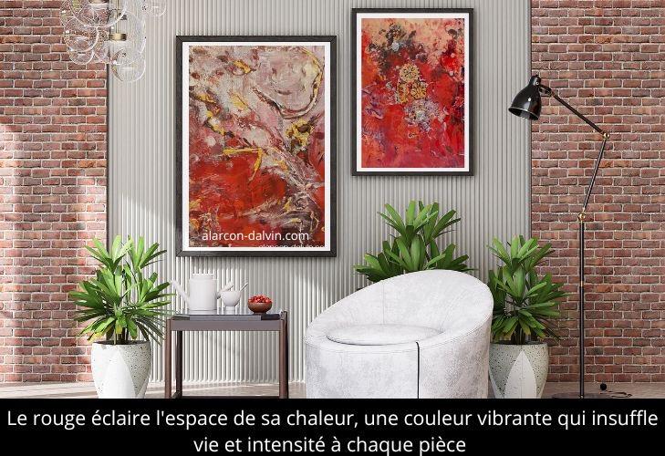 Œuvres d'art abstraites rouges d'Alarcon Dalvin. Des tableaux modernes et dynamiques pour enrichir votre décoration intérieure