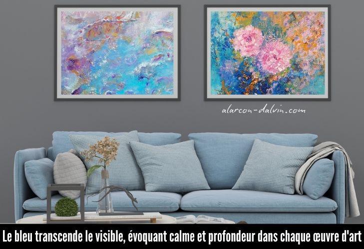 Œuvre d'art abstraite en nuances de bleu, créée par Alarcon Dalvin pour décoration contemporaine