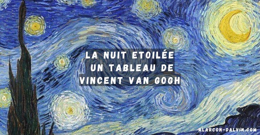 Tableau La Nuit étoilée de Van Gogh, 1889 chef-d'œuvre de l'art postimpressionniste avec ciel nocturne tourbillonnant avec étoiles, cyprès et village paisible