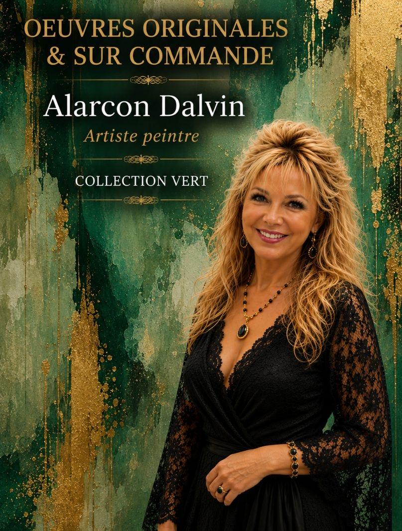 Alarcon Dalvin artiste peintre devant une peinture abstraite verte sur toile tableau abstrait peint à la main à la peinture acrylique avec des reliefs dans son atelier SAINT PAUL de vence tableaux abstraits verts en vente en ligne et création personnalisée sur commande