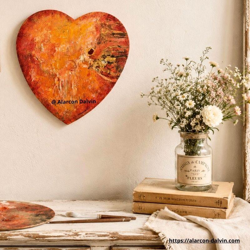 Cœur Wabi-Sabi à l'Agate Tableau abstrait texturé décoration murale Tableau abstrait texturé Cœur Wabi-Sabi à l'Agate accroché sur un mur, avec des reliefs et des nuances minérales inspirées de l'agate. peinture acrylique abstaite moderne sur toile vente en ligne