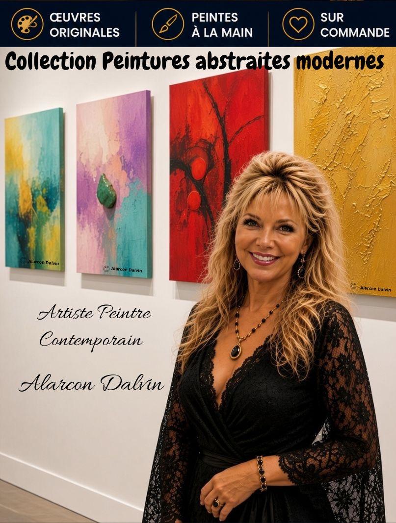 Collection de peintures abstraites modernes à l’acrylique par l'artiste contemporain Alarcon Dalvin Peinte à la main au pinceau et au couteau