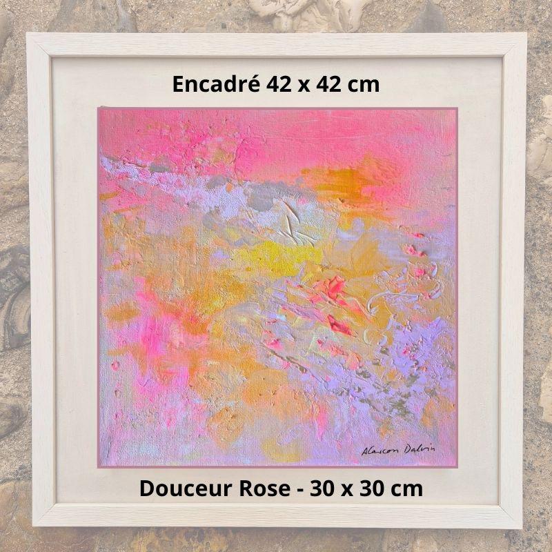 Douceur rose tableau abstrait carre rose encadrement blanc
