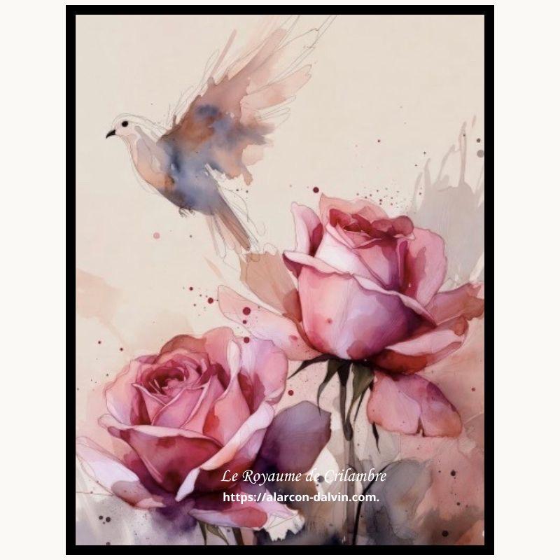 Edition-limitée-reproduction-tableau-fleur-du-bonheur - 23 Tableau abstrait de fleurs roses « Fleur du Bonheur » peint à la main par Alarcon Dalvin – édition limitée à 250 exemplaires.