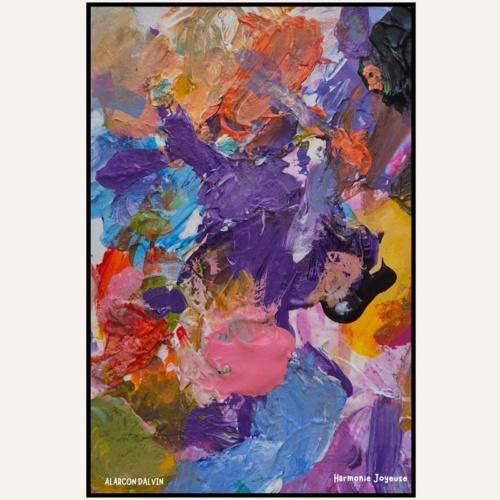 Harmonie joyeuse – peinture abstraite sur papier rmulticolore à l’acrylique au couteau par Alarcon Dalvin