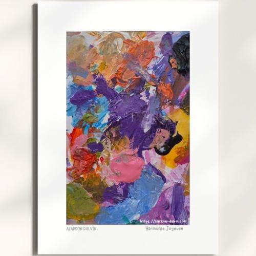 Harmonie joyeuse, peinture abstraite sur papier à l’acrylique au couteau avec passe-partout – Alarcon Dalvin