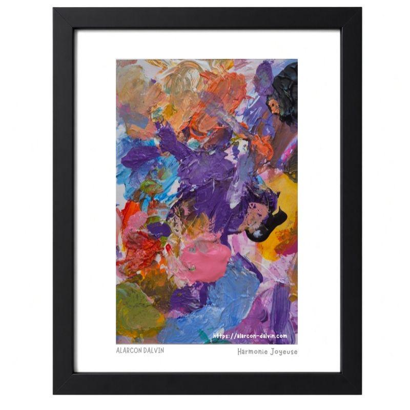Harmonie-joyeuse-peinture-abstraite-papier-acrylique-couteau-avec-passe-partout-cadre-noir-alarcon-dalvin - 6 Harmonie joyeuse, peinture abstraite sur papier à l’acrylique au couteau avec cadre noir – Alarcon Dalvin