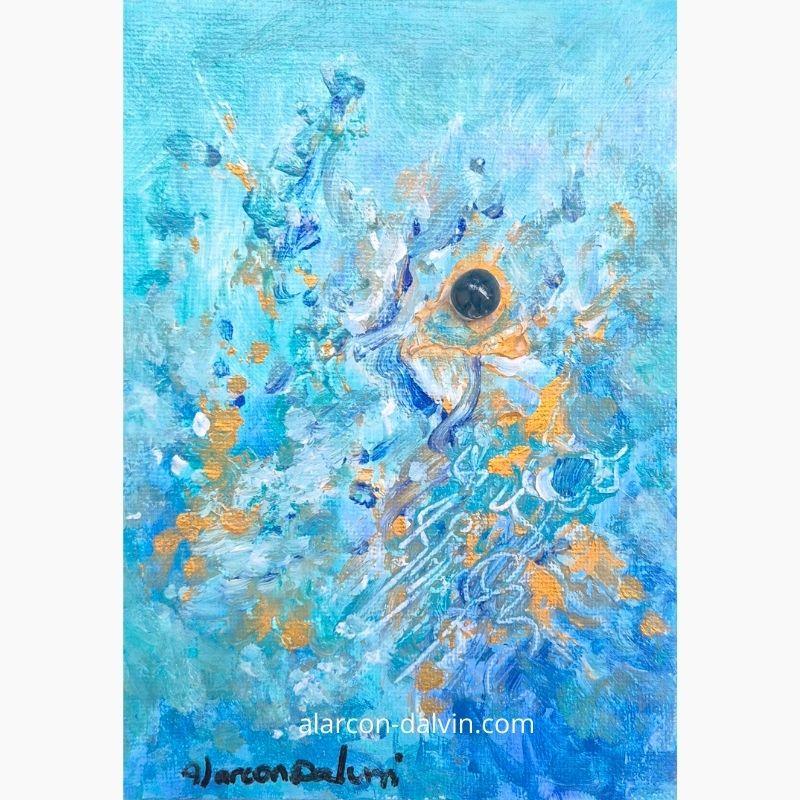 peinture-abstraite-moderne-bleue-artiste-peintre-Alarcon-Dalvin - 7 Peinture abstraite moderne bleue par l'artiste peintre Alarcon Dalvin, mélange de nuances de bleu avec textures au pinceau et couteau