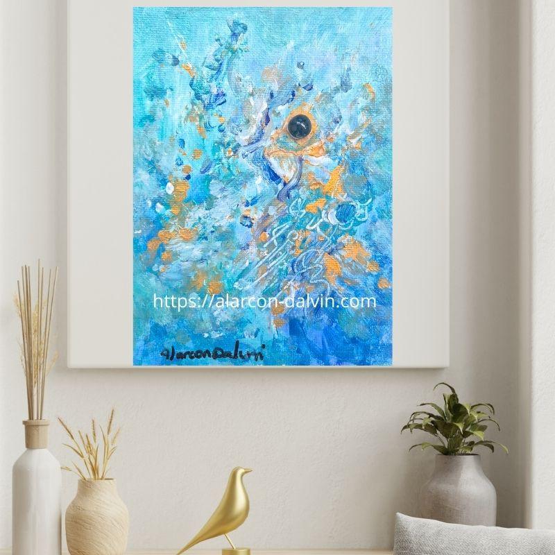 peinture-abstraite-moderne-bleue-artiste-peintre-Alarcon-Dalvin - 5 Peinture abstraite moderne bleue par l'artiste peintre Alarcon Dalvin, mélange de nuances de bleu avec textures au pinceau et couteau