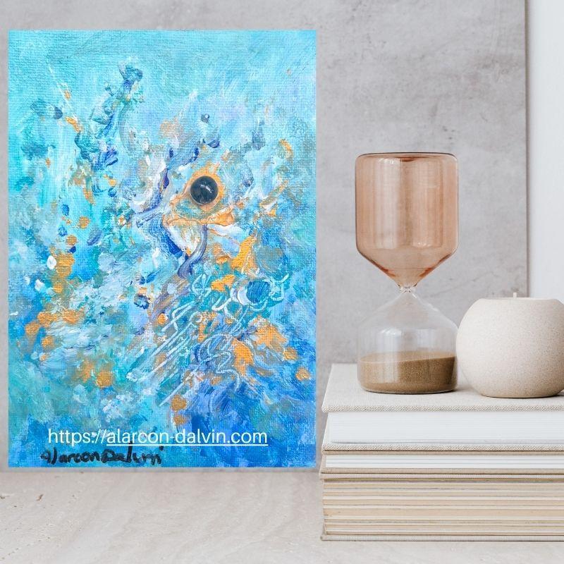 peinture-abstraite-moderne-sur toile Agate bleue-artiste-peintre-Alarcon-Dalvin Peinture abstraite moderne sur toile Agate bleue par Alarcon Dalvin, avec textures au pinceau et couteau, nuances profondes de bleu