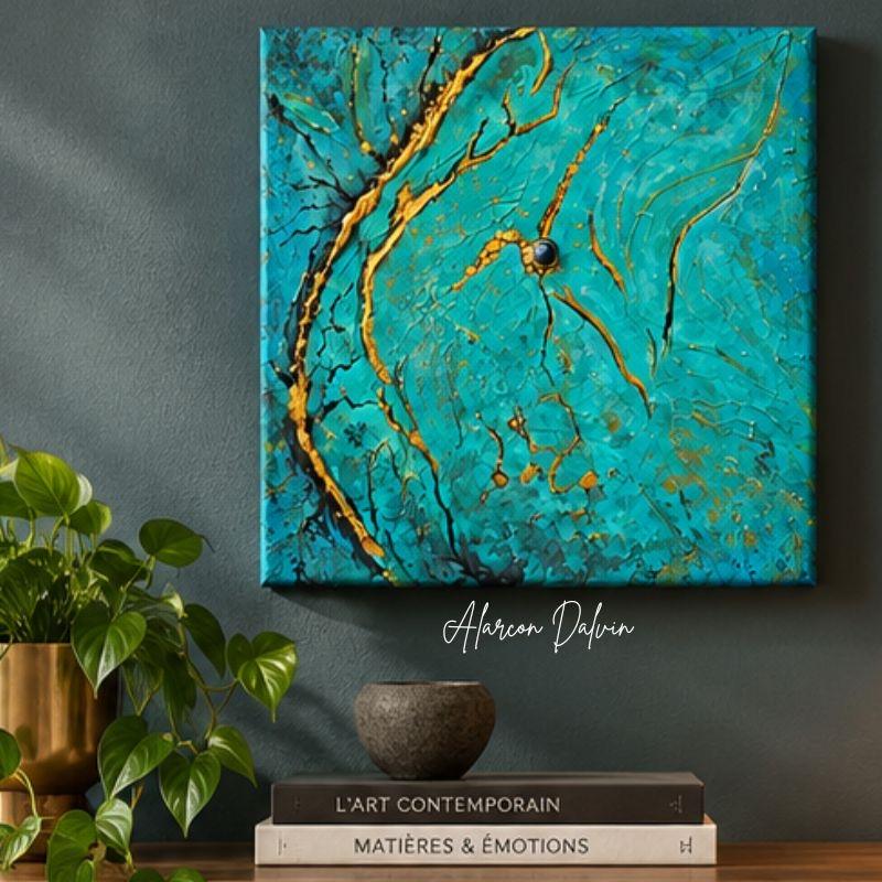 Peinture-abstraite-moderne-sur-toile-carré-bleu-alarcon-dalvin Peinture abstraite moderne sur toile carrée bleue Alarcon Dalvin