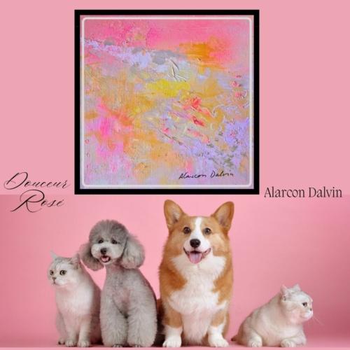 Peinture abstraite rose argent en relief peinte à la main et au couteau à l'acrylique, une œuvre texturée et raffinée qui s'intègre harmonieusement dans une décoration moderne. Oeuvre unique d'artiste peintre Alarcon Dalvin