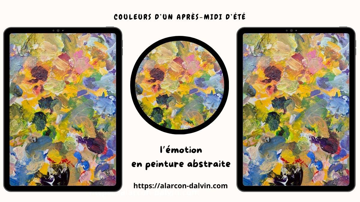 Peinture sur papier Oeuvre sur papier par l'artiste Peintre Alarcon Dalvin style abstrait thème vision d'un jardin un après midi d'été couleurs gaies