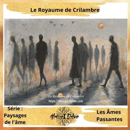 Peinture semi-abstraite sur papier représentant des silhouettes humaines traversant un passage piéton, œuvre originale d’Alarcon Dalvin.